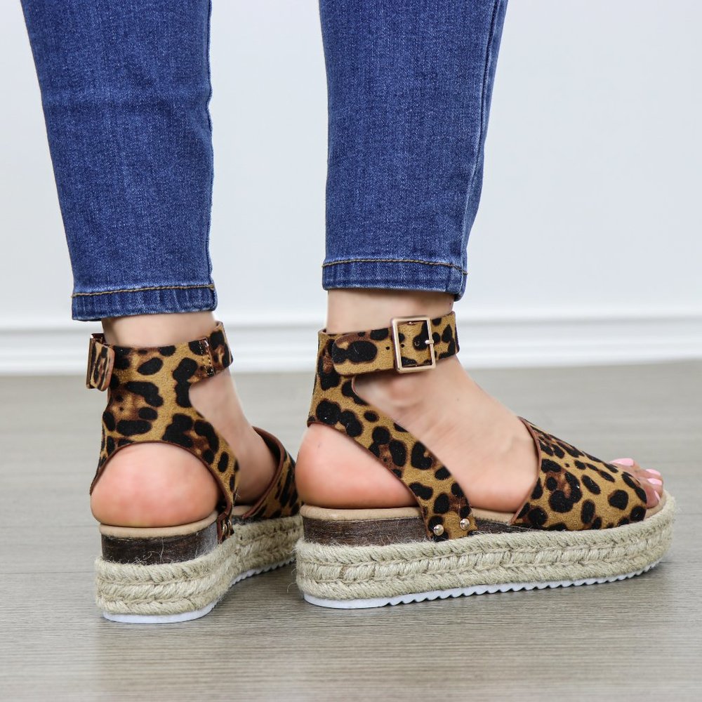 Leopard Espadrille Platform Comfort Sandal - Picture 5 of 8